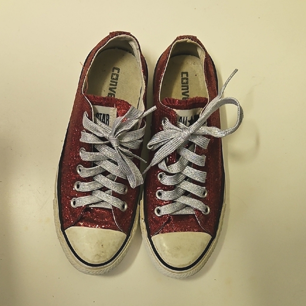 Converse All Star Red Glitter Low-Top Sneakers Size 7